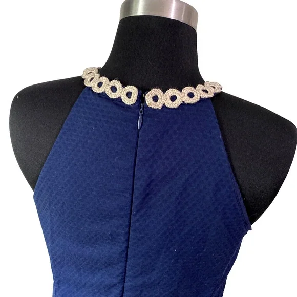 Lilly Pulitzer Sasha Shift Dress Navy and Gold Size 0 Sleeveless Halter Summer - Picture 4 of 8